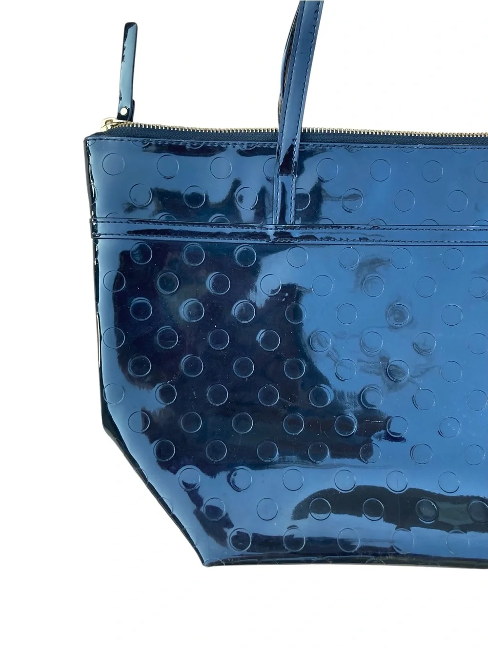 Kate Spade Black Patent Leather Tote Bag Textured Dot Pattern Large Work Bag